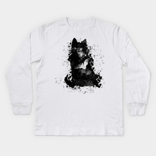 BEAUTIFUL BLACK CAT WATERCOLOUR MIXED MEDIA T-SHIRT Kids Long Sleeve T-Shirt